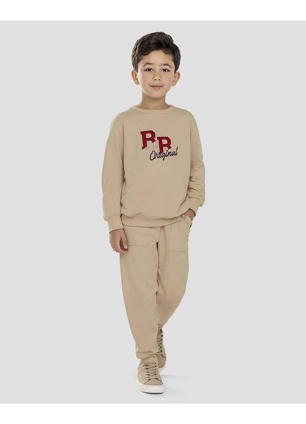 Conjunto Infantil Menino Blusão Bordado e Calça Bege
