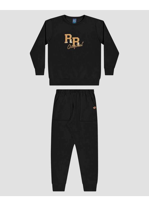 Conjunto Infantil Menino Blusão Bordado e Calça Preto