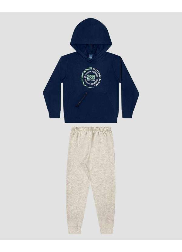 Conjunto Infantil Menino Blusão com Bolso Zíper e Calça Azul