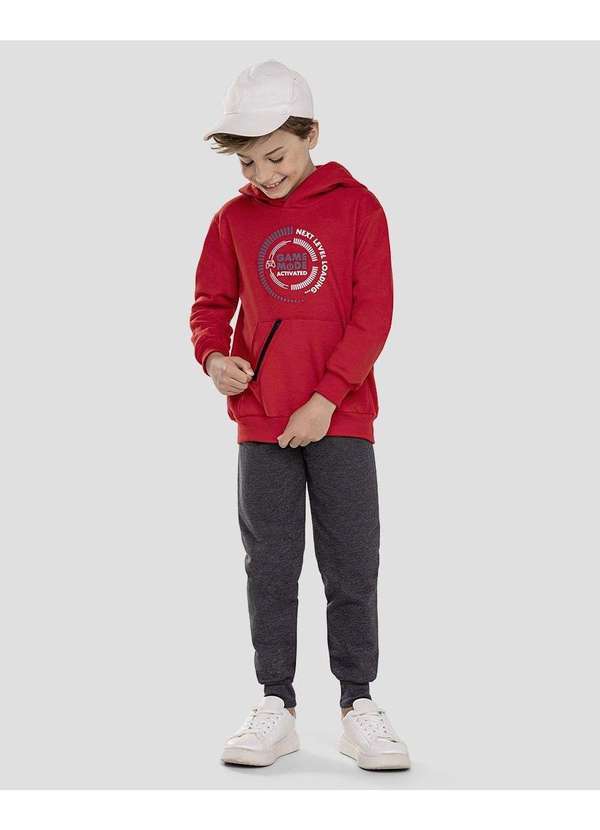 Conjunto Infantil Menino Blusão com Bolso Zíper e Calça Vermelho