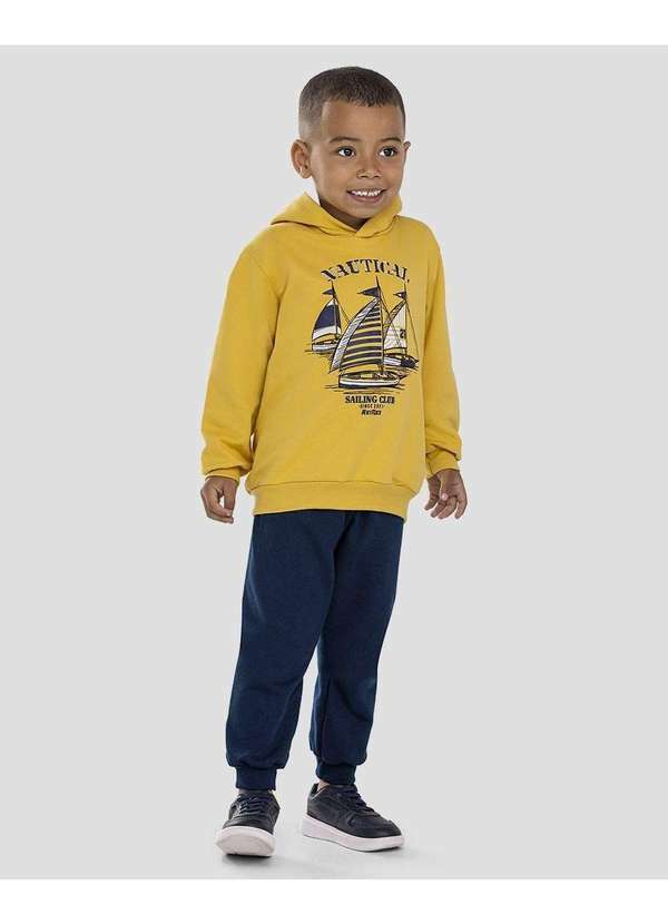 Conjunto Infantil Menino Blusão com Capuz e Calça Amarelo