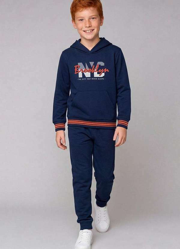 Conjunto Infantil Menino Blusão com Capuz e Calça Azul