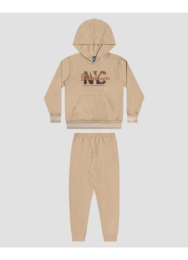 Conjunto Infantil Menino Blusão com Capuz e Calça Bege