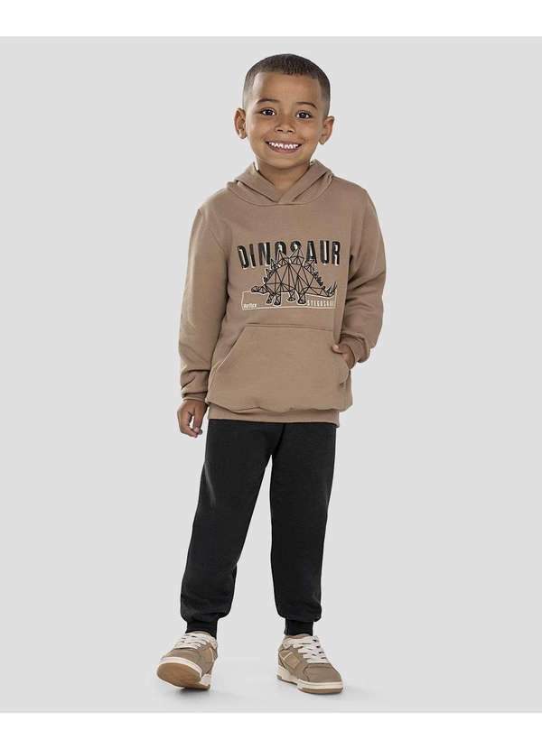 Conjunto Infantil Menino Blusão com Capuz e Calça Marrom