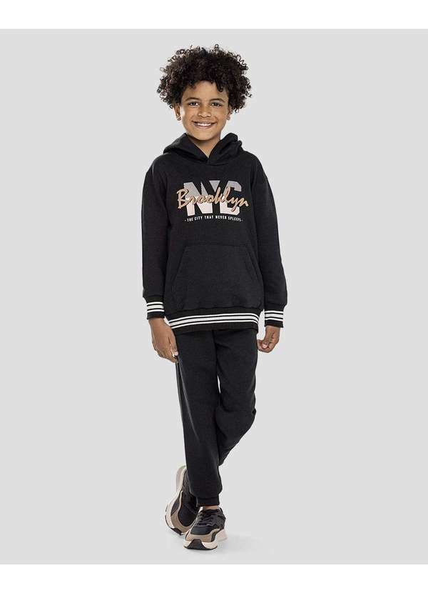 Conjunto Infantil Menino Blusão com Capuz e Calça Preto