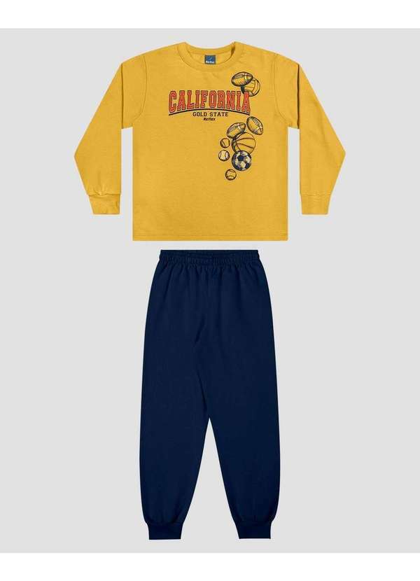 Conjunto Infantil Menino Blusão com Estampa e Calça Amarelo