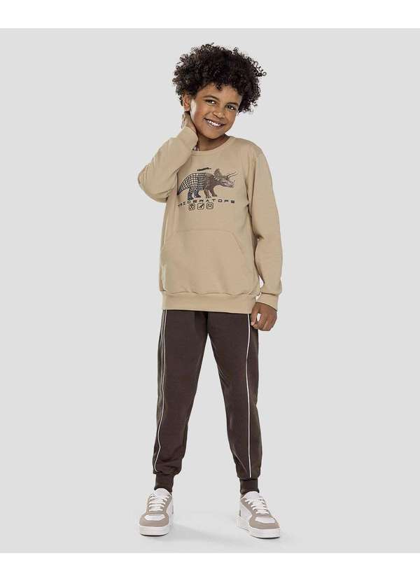 Conjunto Infantil Menino Blusão Dino e Calça Bege