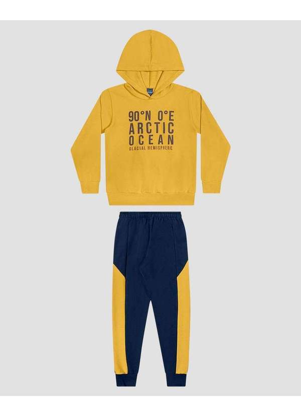 Conjunto Infantil Menino Blusão e Calça Bicolor Amarelo