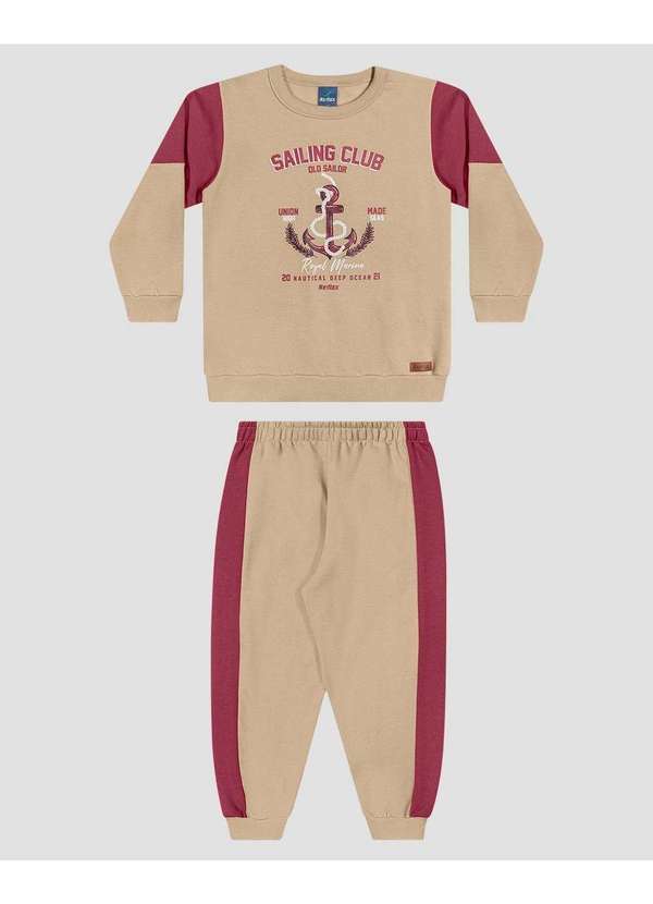 Conjunto Infantil Menino Blusão e Calça Moletom Náutico Bege