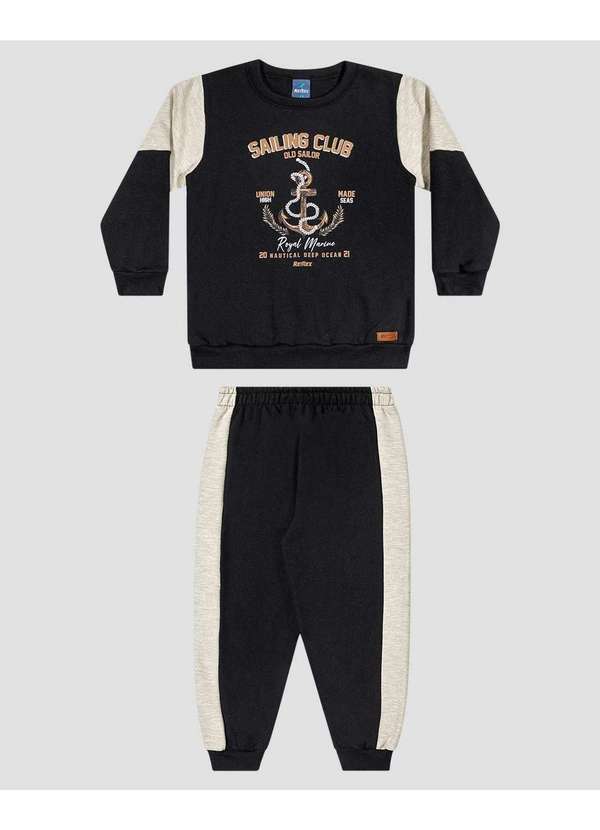 Conjunto Infantil Menino Blusão e Calça Moletom Náutico Preto
