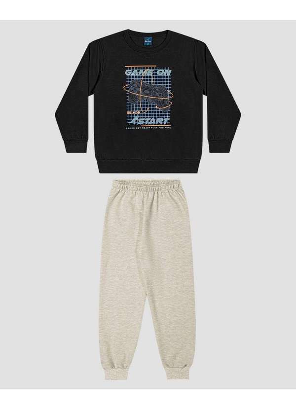 Conjunto Infantil Menino Blusão Estampa Game e Calça Preto