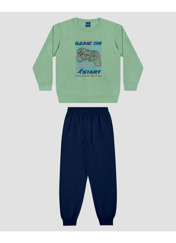 Conjunto Infantil Menino Blusão Estampa Game e Calça Verde