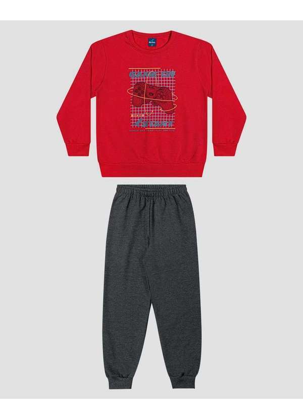 Conjunto Infantil Menino Blusão Estampa Game e Calça Vermelho