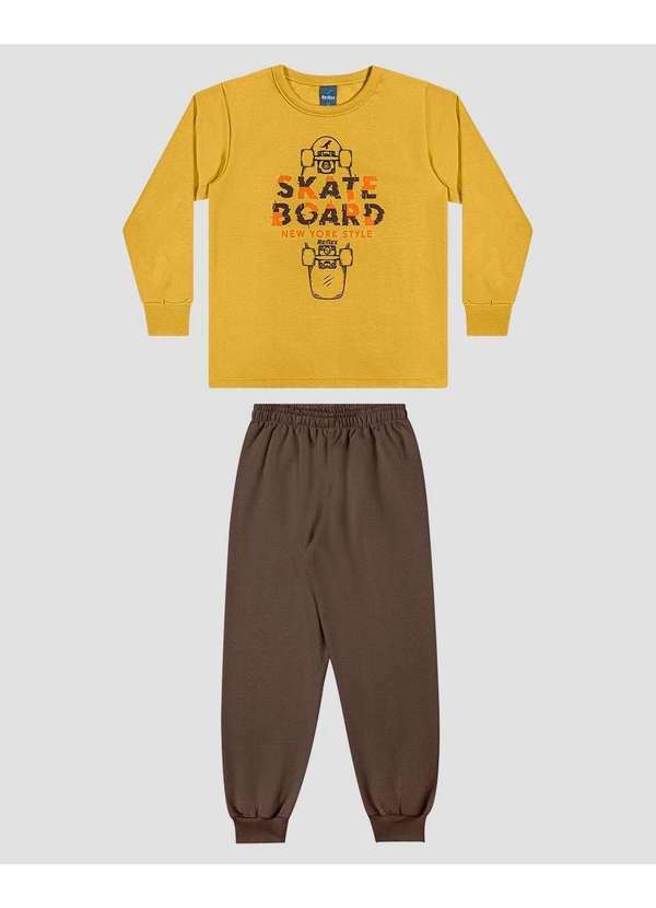 Conjunto Infantil Menino Blusão Estampa Skate e Calça Amarelo