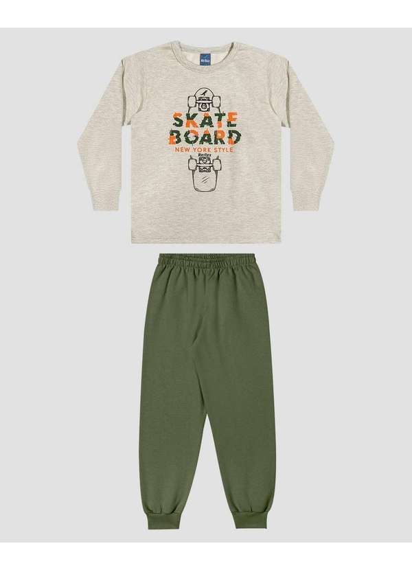 Conjunto Infantil Menino Blusão Estampa Skate e Calça Mescla