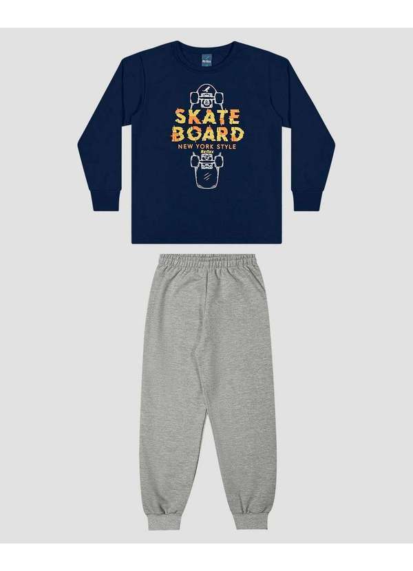 Conjunto Infantil Menino Blusão Estampa Skate e Calça Oxford
