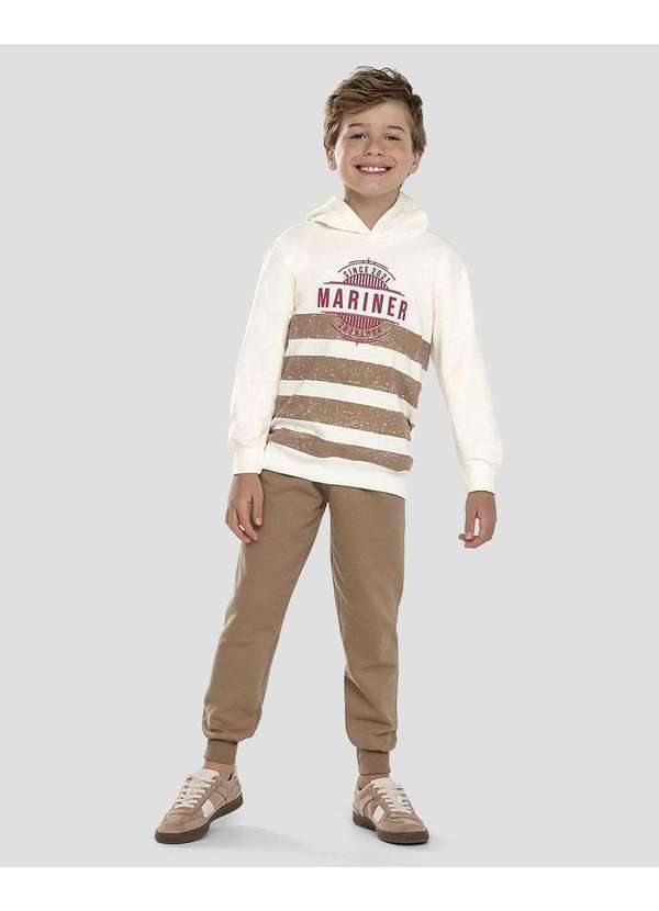 Conjunto Infantil Menino Blusão Listrado e Calça Branco