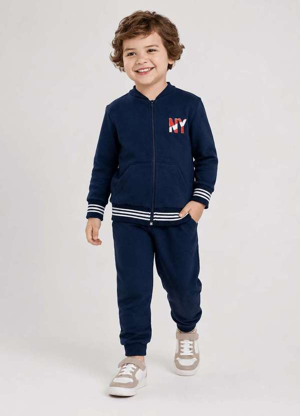 Conjunto Infantil Menino Jaqueta com Retilínea e Calça Azul