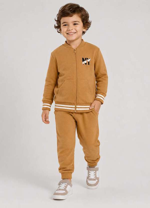 Conjunto Infantil Menino Jaqueta com Retilínea e Calça Marrom