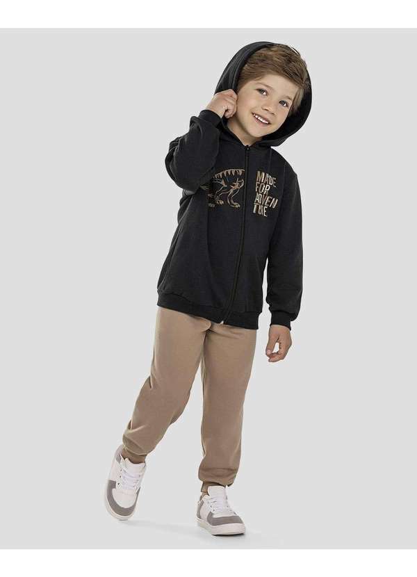 Conjunto Infantil Menino Jaqueta e Calça Moletom Dino Preto
