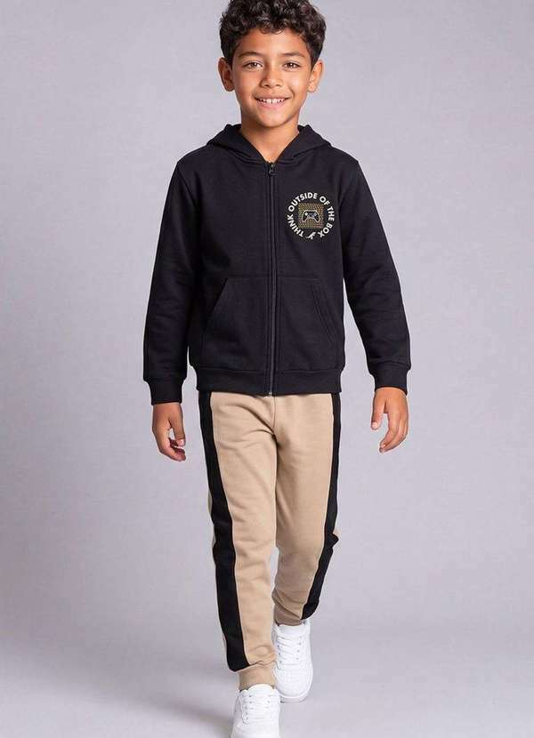 Conjunto Infantil Menino Jaqueta Estampa Game e Calça Preto