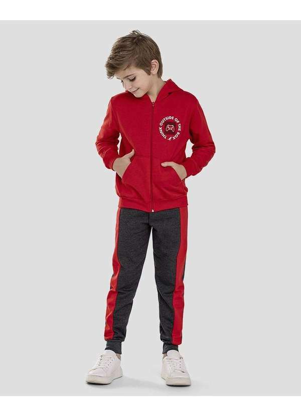 Conjunto Infantil Menino Jaqueta Estampa Game e Calça Vermelho