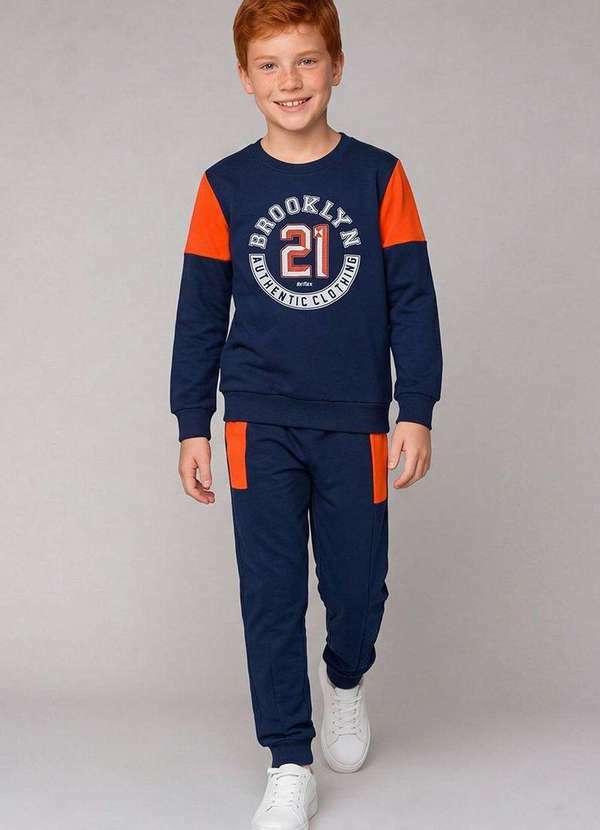 Conjunto Infantil Menino Moletom com Recortes Azul