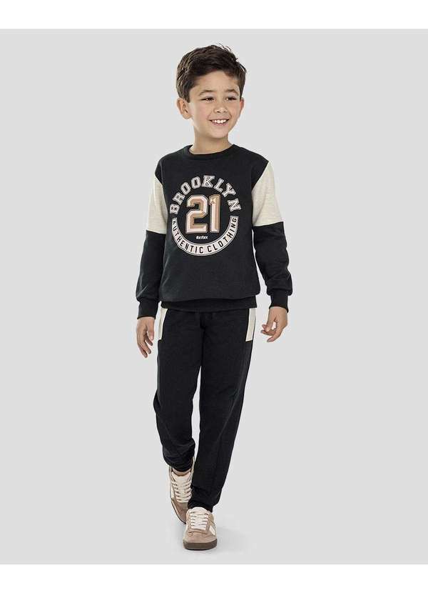 Conjunto Infantil Menino Moletom com Recortes Preto