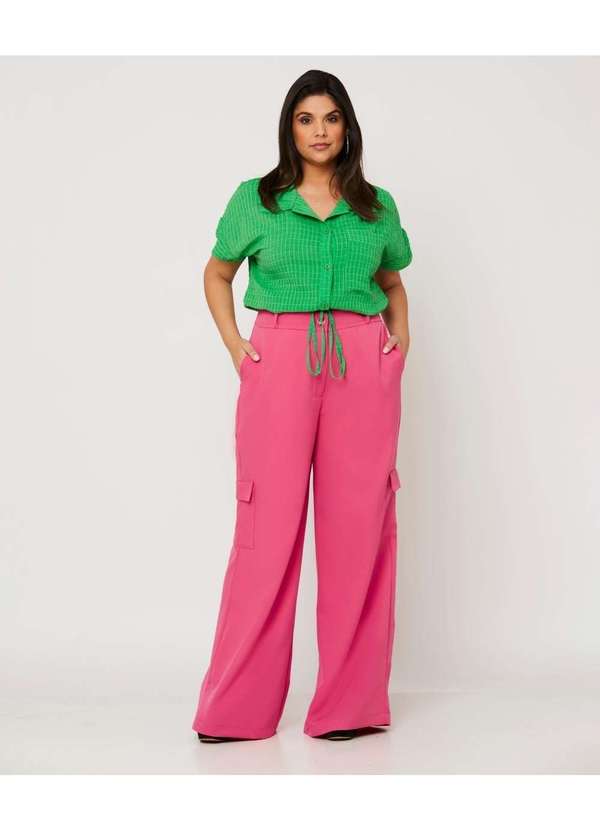 Calça Pantalona Plus Size Bolso Cargo Pink