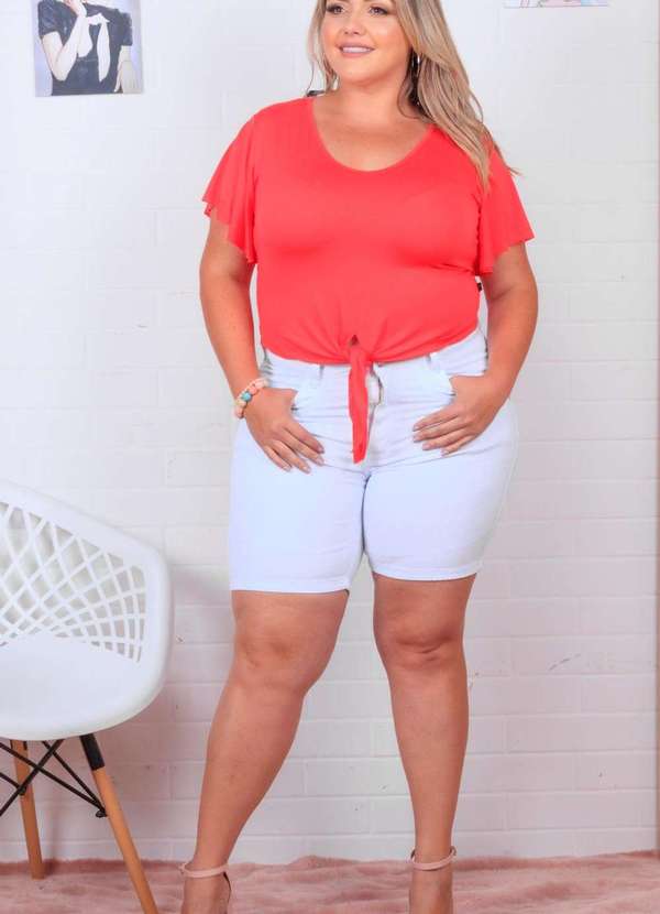 Bermuda Lisa Almaria Plus Size Shyros Jeans Branco