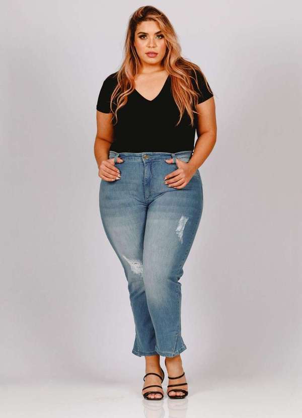 Calça Cropped Almaria Plus Size Fact Jeans Azul