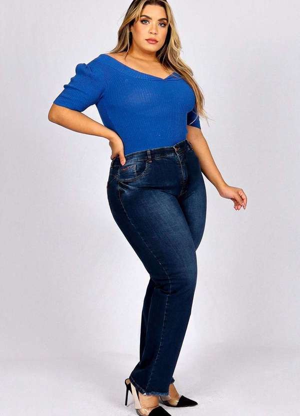 Calça Reta Almaria Plus Size Fact Jeans Azul