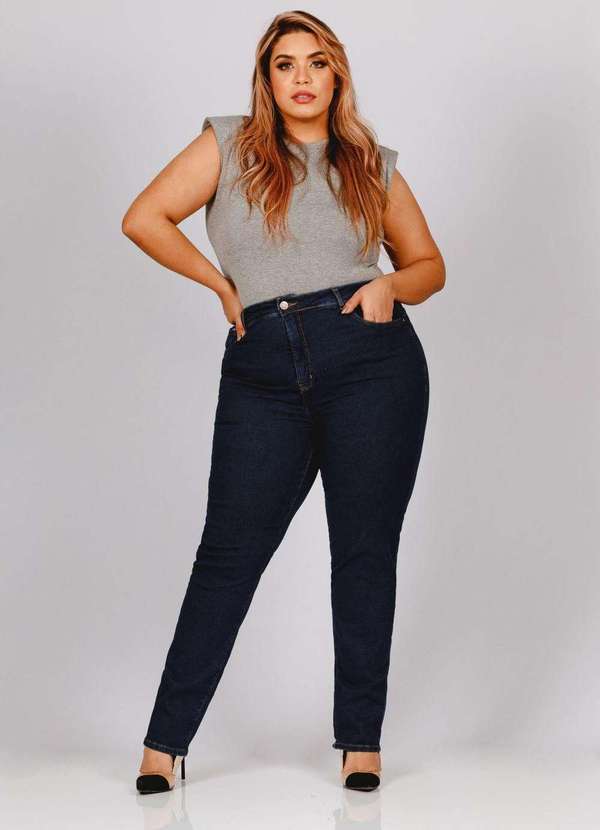 Calça Skinny Almaria Plus Size Fact Jeans Azul-Esc