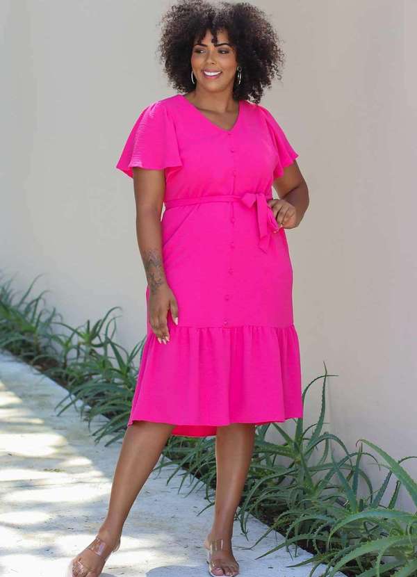 Vestido Midi Almaria Plus Size Uva Doce Faixa Pink