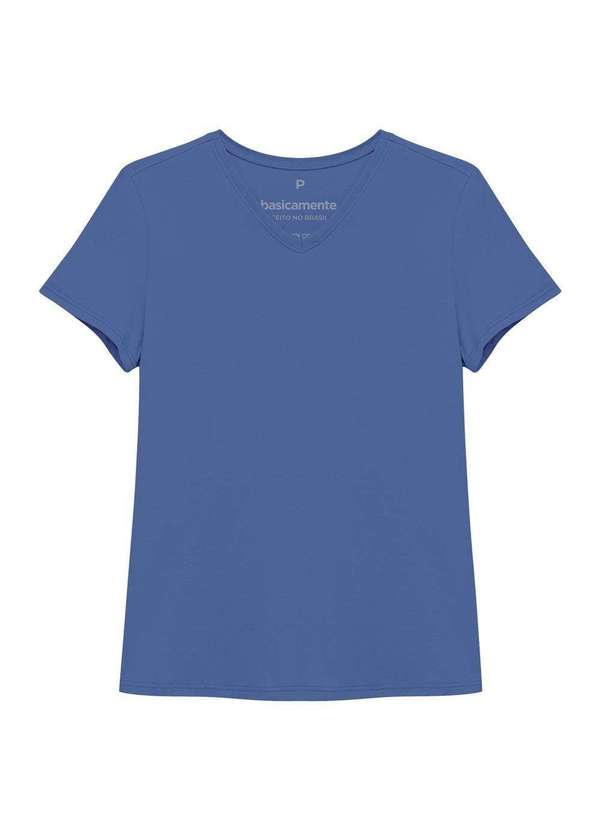 Camiseta Algodão Premium Gola V Feminina Azul Ocea