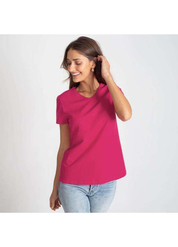 Camiseta Algodão Premium Gola V Feminina Pink