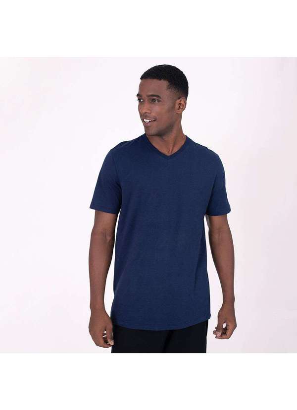 Kit de 3 Camisetas Básicas Gola V Azul