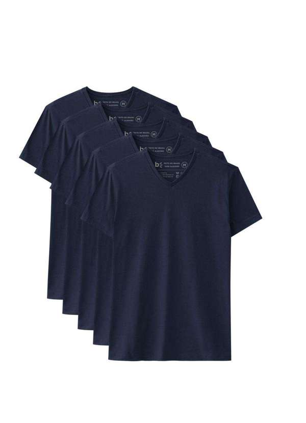 Kit de 5 Camisetas Básicas Gola V Azul