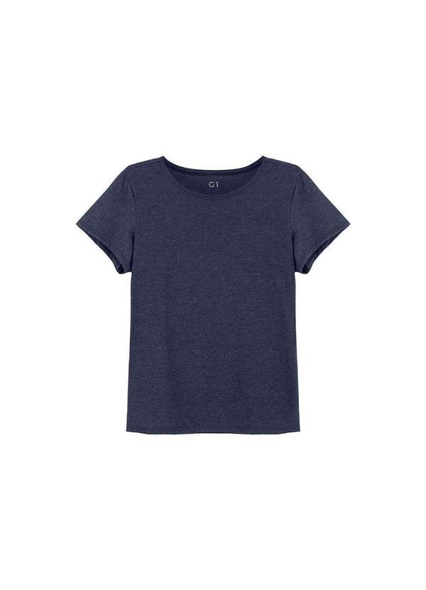Camiseta Malha Pet Gola C Plus Size Feminina Azul