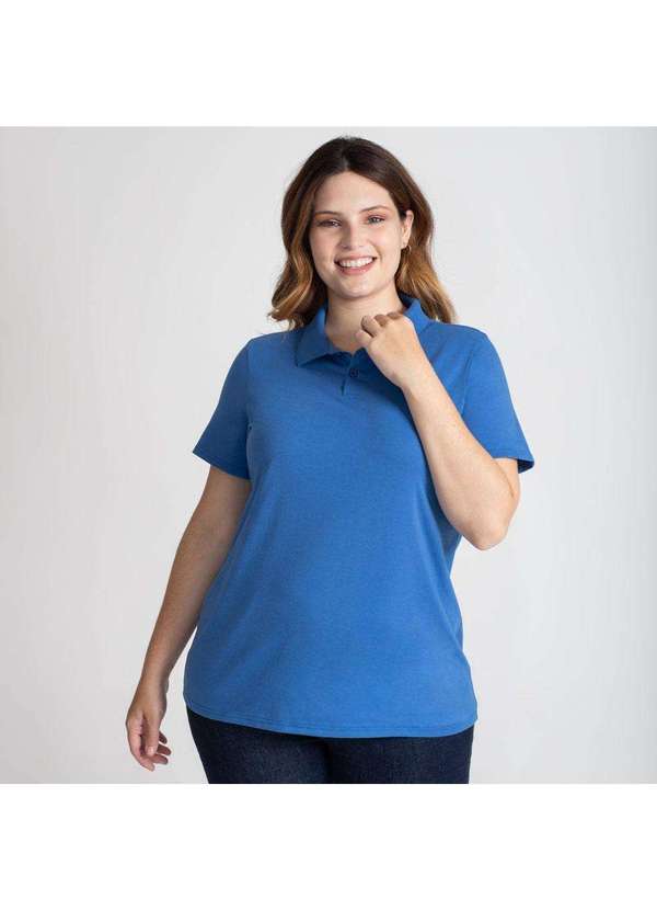 Camisa Polo Plus Size Feminina Azul Oceano