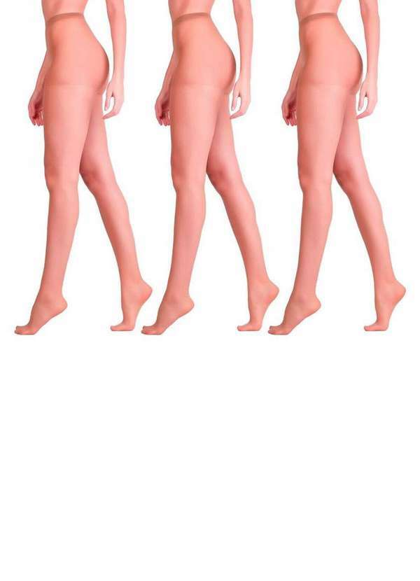 Vista 2 Kit com 3 Meias Calças Fio 15 Clássica Fina Loba 5760-001 Natural-Peach Lupo Lupo