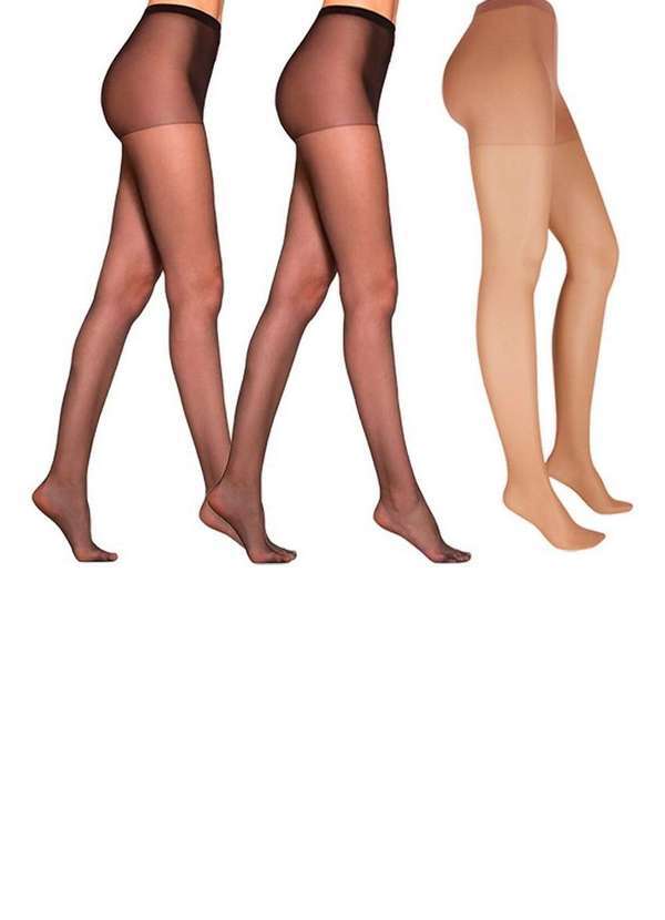 Vista 2 Kit com 3 Meias Calças Fio 15 News Loba 5680-001 Preto-Natural-Peach Lupo Lupo