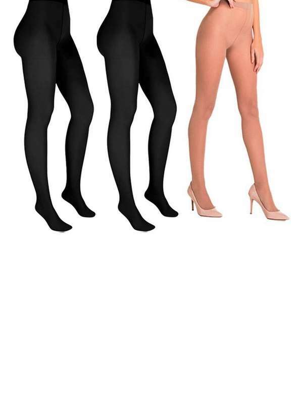 Vista 2 Kit com 3 Meias Calças Fio 20 Europeu Trifil 6308 1xg Preto-Natural TRIFIL