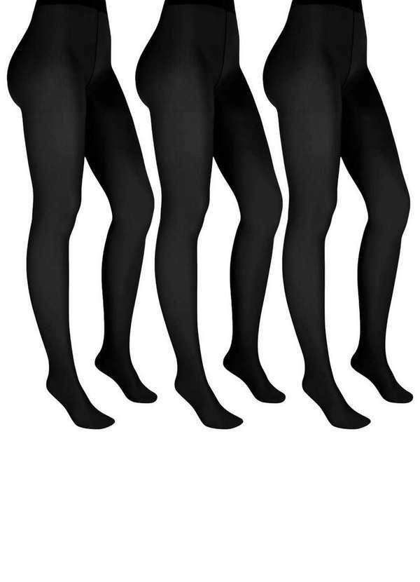 Vista 2 Kit com 3 Meias Calças Fio 20 Europeu Trifil 6308 Preto TRIFIL