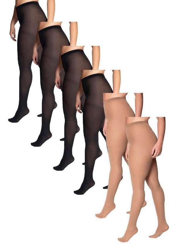 Kit com 6 Meias Calças Fio 40 Opaca Plus Size Loba 5837-001 Preto-Pó-De-Arroz