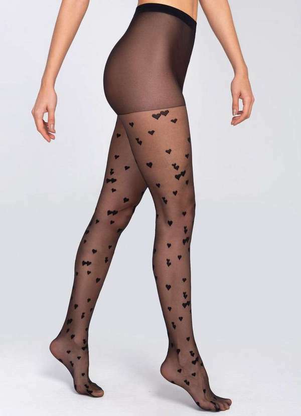 Vista 2 Meia Calça Fio 15 Corações Loba 5758-001 9990-Preto Lupo Lupo