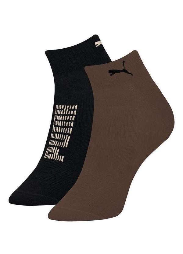 Vista 2 Kit 2 pares de Meias Esportiva Cano Curto Puma 4595-001 977-Preto-Marrom Puma