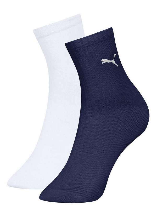 Vista 2 Kit 2 pares de Meias Esportiva Cano Médio Puma 4970-001 979-Branco-Marinho Puma