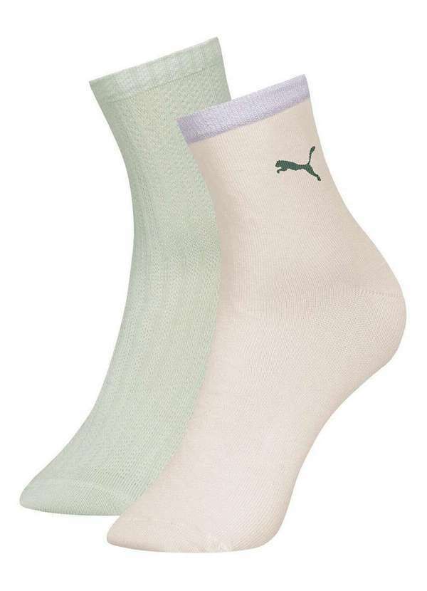 Vista 2 Kit 2 pares de Meias Esportiva Cano Médio Puma 4970-001 978-Verde-Água-Off-White Puma