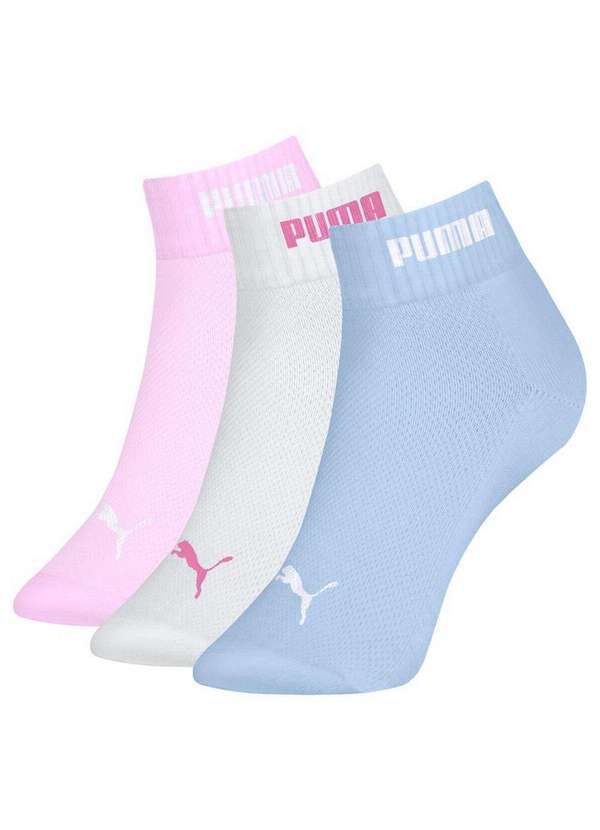 Vista 2 Kit 3 pares de Meias Cano Curto Puma 4885-001 998-Rosa-Branco-Azul Puma